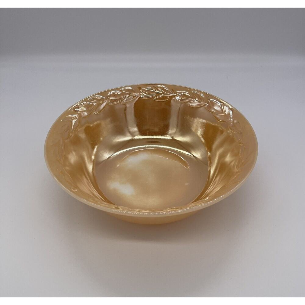 Vintage Fire King Orange Peach Luster Iridescent Serving Bowl 8 1/4"